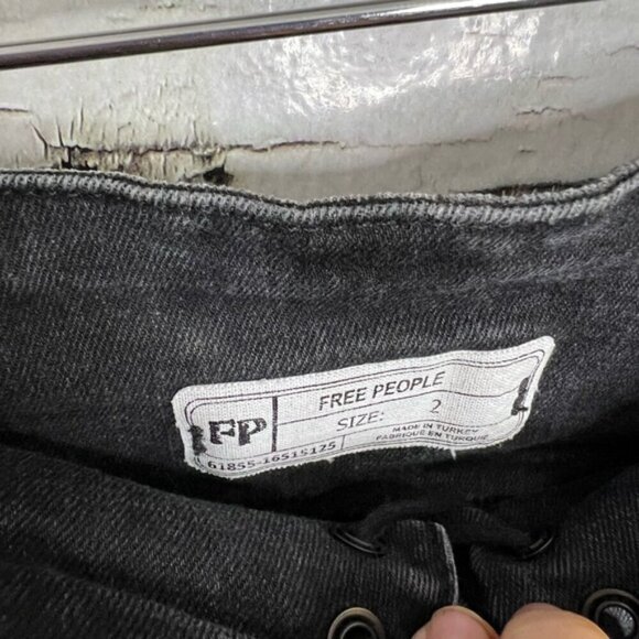 Free people denim mini skirt black lace up size 2 - Picture 3 of 5